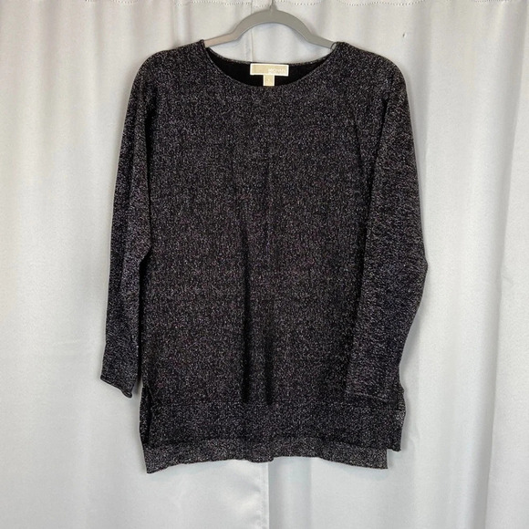 Michael Michael Kors Women’s Small Crewneck Shimmer Sliver Black Top - Picture 1 of 6